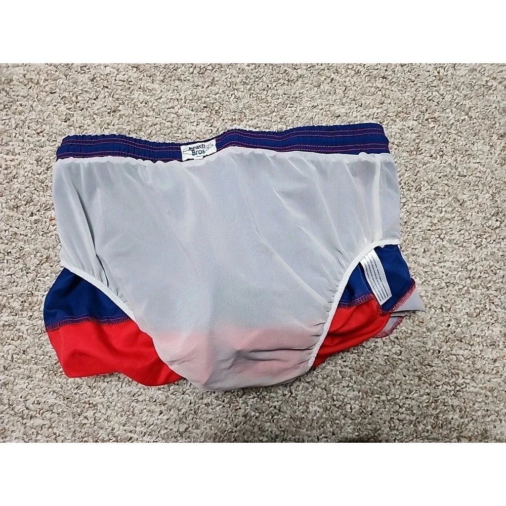 Beach Bros Men's Swim Trunk‎ Quickdry Elastic Waist Colorblock Navy/Red Size XXL